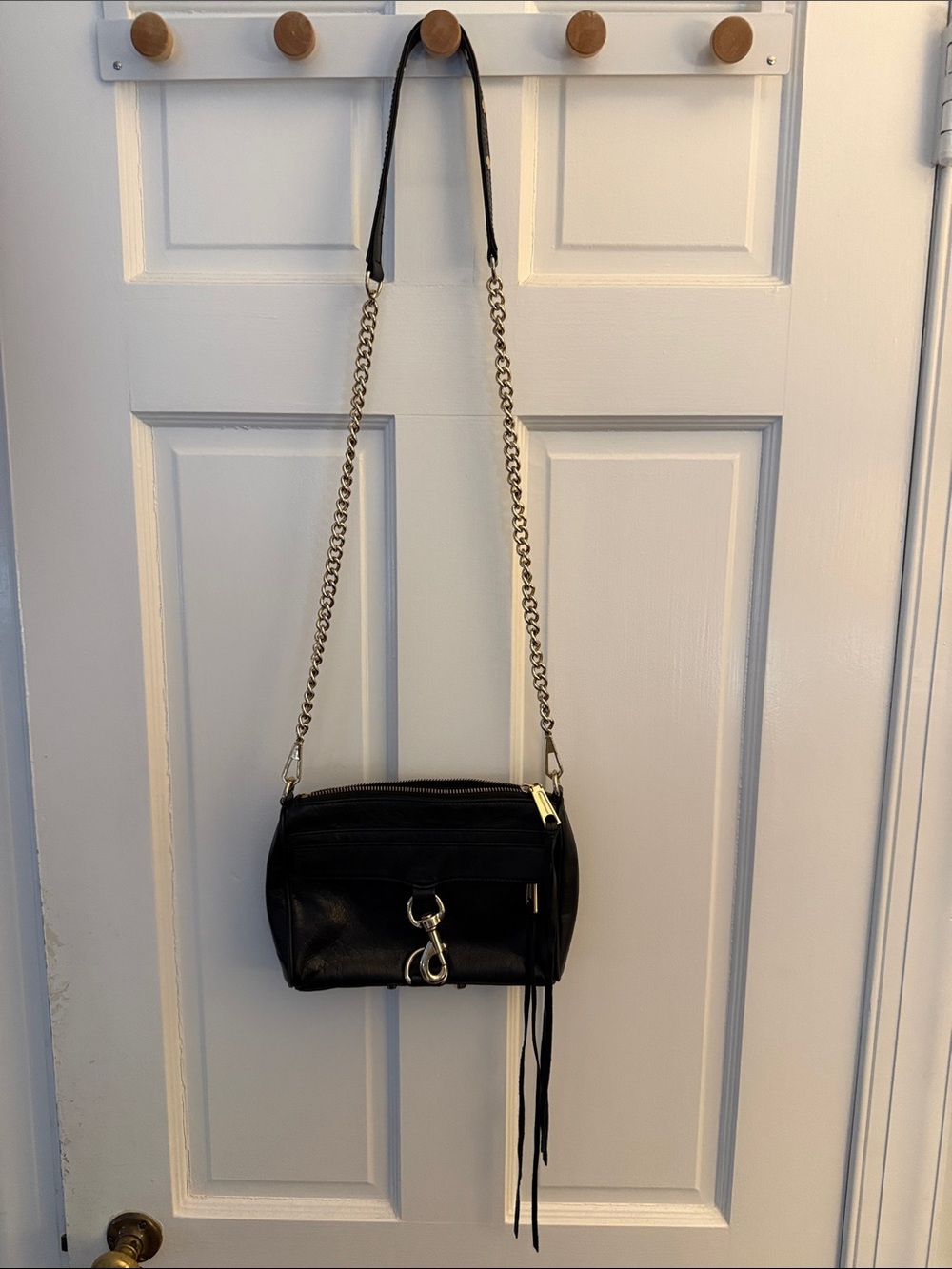 Rebecca Minkoff Black Leather Crossbody with Gold Chain